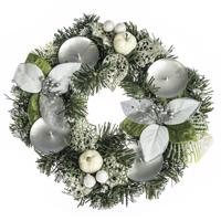 HTH Adventi koszorú mikulásvirágokkal átm. 25 cm, ezüst