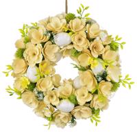 Húsvéti koszorú fából készült virágokkal,tojással, 30 cm, fehér
