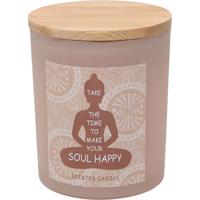 Illatgyertya Soul Happy, szantálfa illatú, 7 x 8,5cm, 300 g, bézs színű.