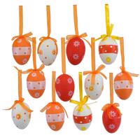 Kézzel festett tojások szalaggal, táskában, 12 db,h. 6 cm