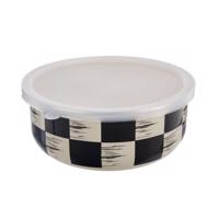 Orion Zománc tál UH fedéllel Chessboard Lem , dia.19 cm.