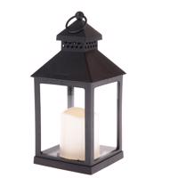 Vintage lámpás LED-es gyertyával fekete, 10 x 20 x 10 cm, meleg fehér, műanyag
