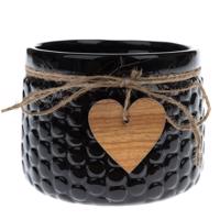 Wood heart Kerámia virágcserép fekete,  8 x 11 cm